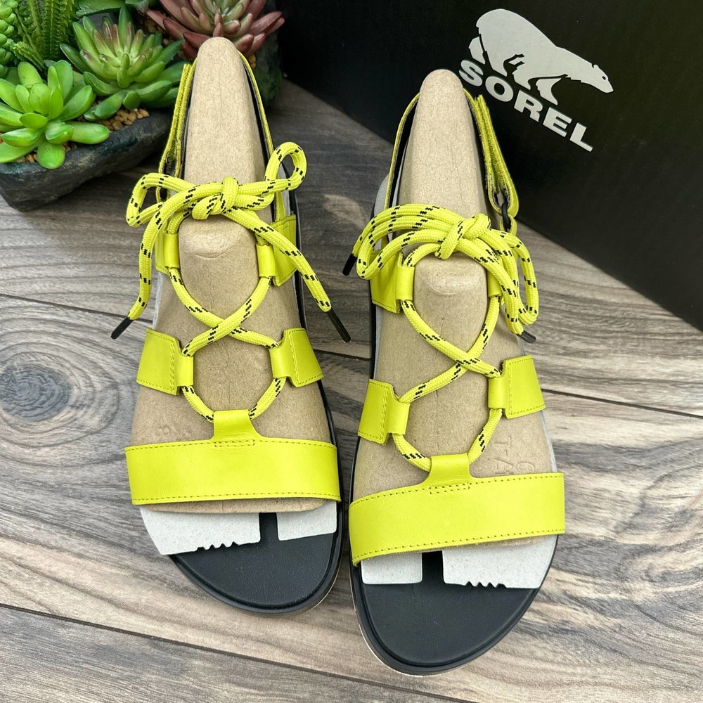 NIB Sorel Roaming Lace 8 Slingback Gladiator Flat Leather Sandals Lime Green - Picture 4 of 12